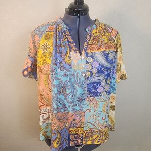 Cynthia Rowley Patchwork Paisley Blouse 2X (5355)